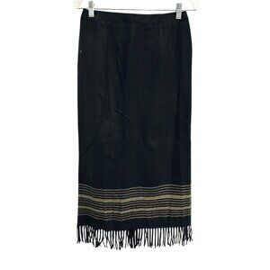 Sheri Martin Sz 8 Black Fringe Trim Long Straight Pencil Sweater Skirt Office